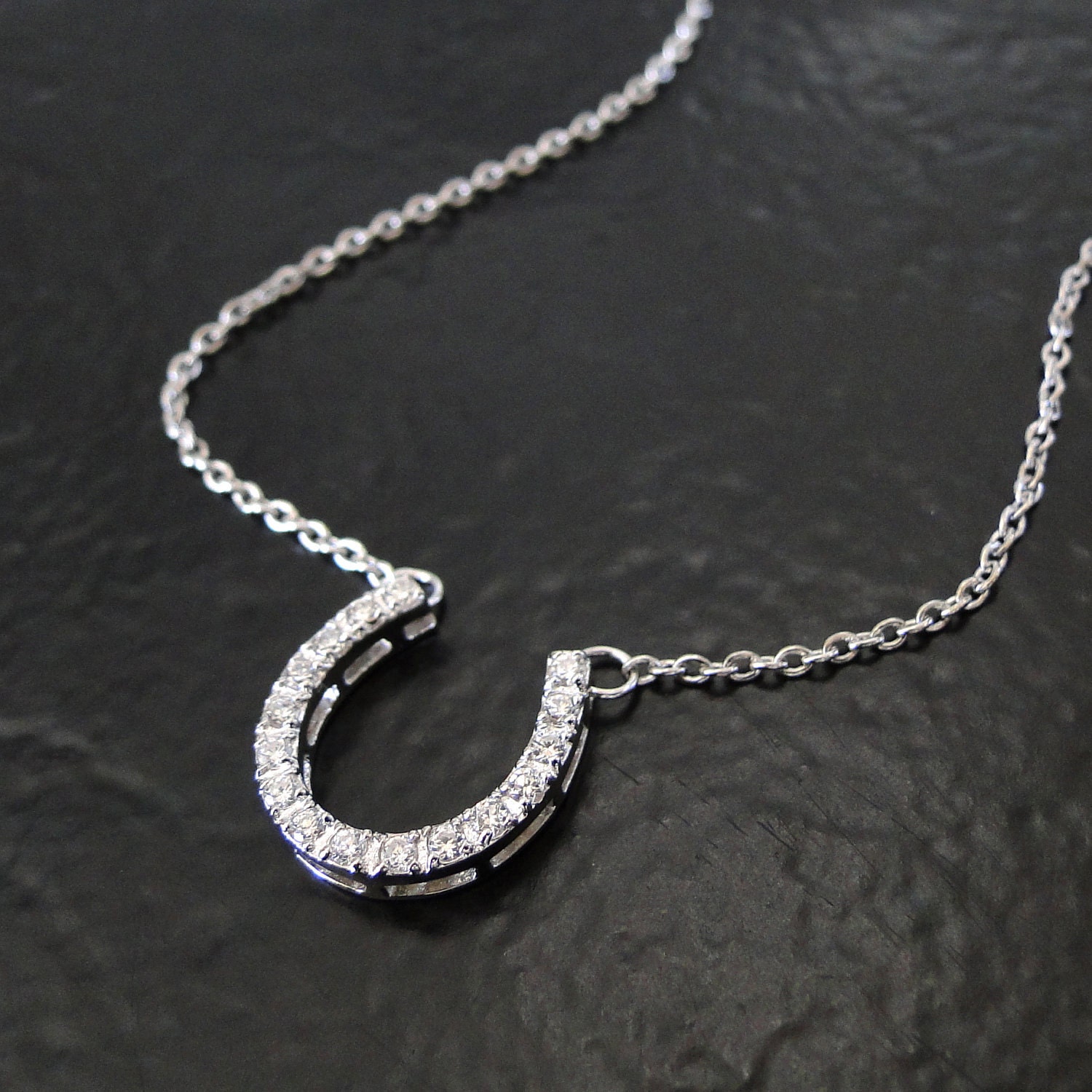 Lucky Horseshoe Necklace - Sterling Silver Cubic Zirconia,CZ, Celebrity Style