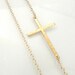 Sideways Cross Necklace, Off Center, 14K Gold Filled, Long, Sleek, And Hammered
