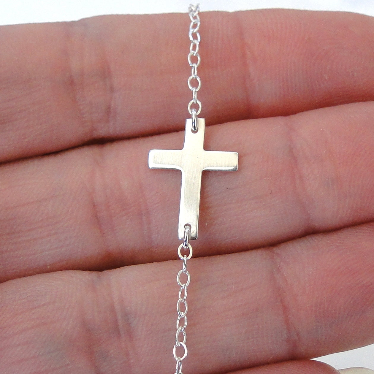 Sideways Cross Necklace, Horizontal Sterling Silver Cross By Classic Designs on Etsy
