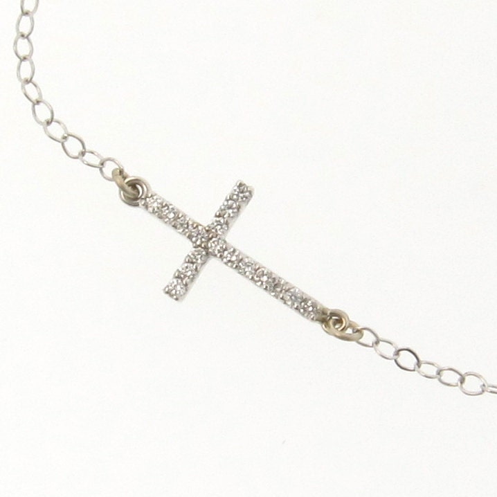 Sideways Cross Necklace on Small Diamond Sideways Cross Necklace 14k White Gold Taylor Jacobson