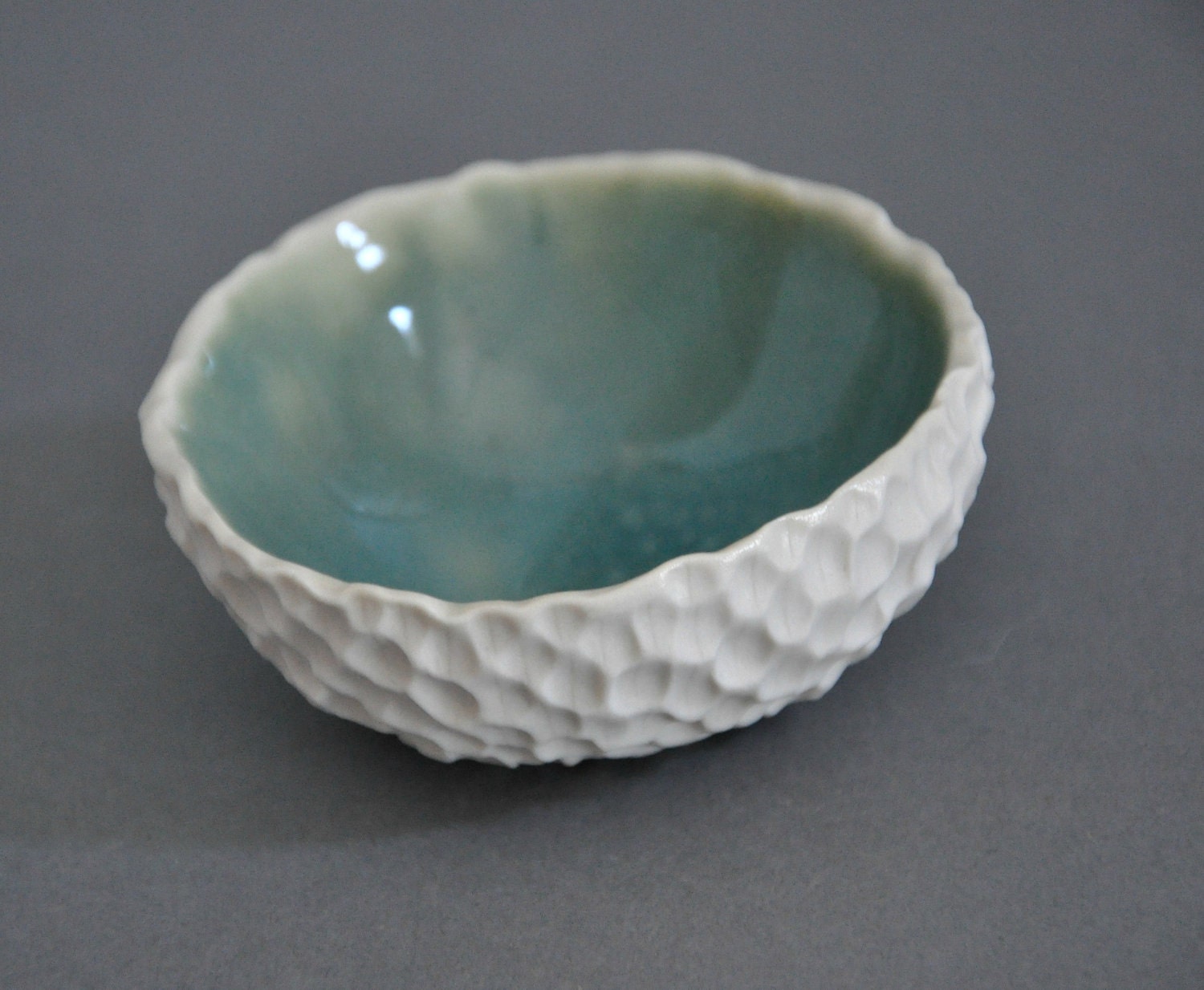 Small Porcelain Bowl Seawater Blue Hive - Salt Cellar Pepper Spice White Ceramic Porcelain Bowl