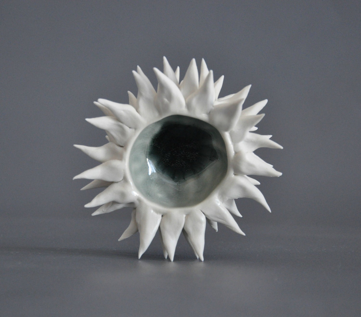 Grey Sky Micro Urchin Bowl - Ceramic  Porcelain Vessel Sculpture Art Home Decor Beach
