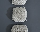 Set of 3 Micro Tiles - Textured Porcelain  Ceramic Decorative Wall  Sculpture Decor
