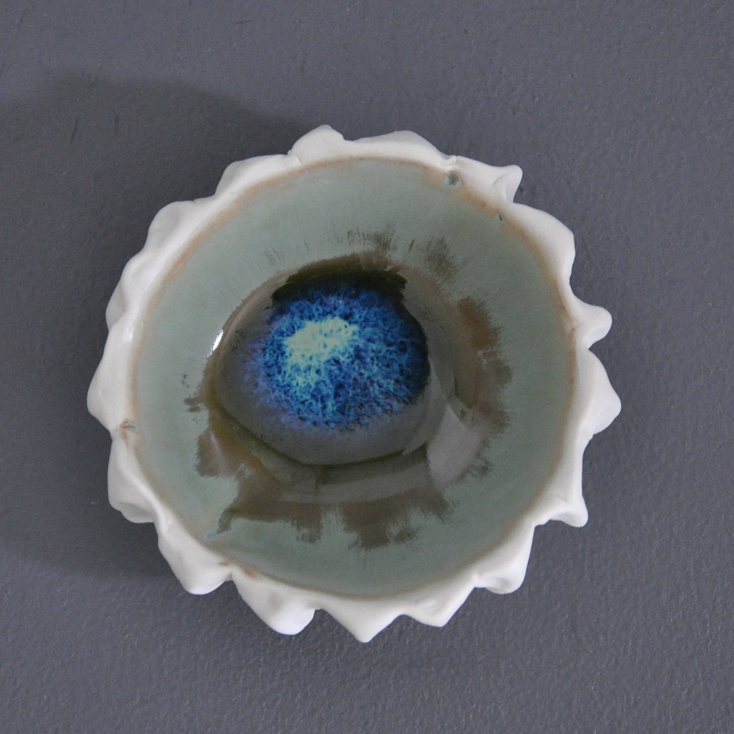 Lagoon Baby Scallop Textured Bowl - Blue Green White Ceramic Beach Decor Bowl Sea Shell