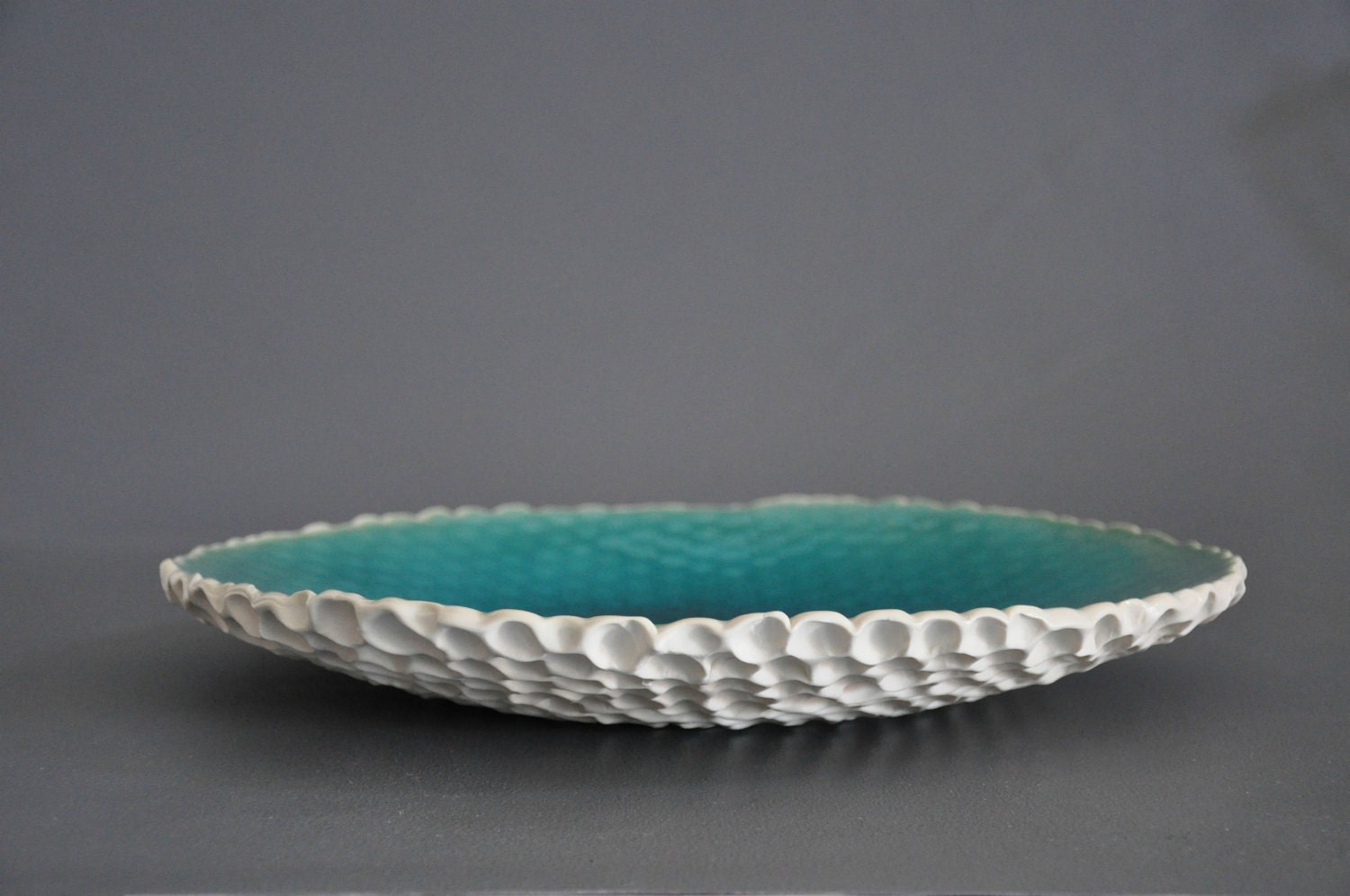Cerulean Crackle Coral Textured Porcelain Platter - Decorative Dining Serving Centerpiece Plate Home  Decor