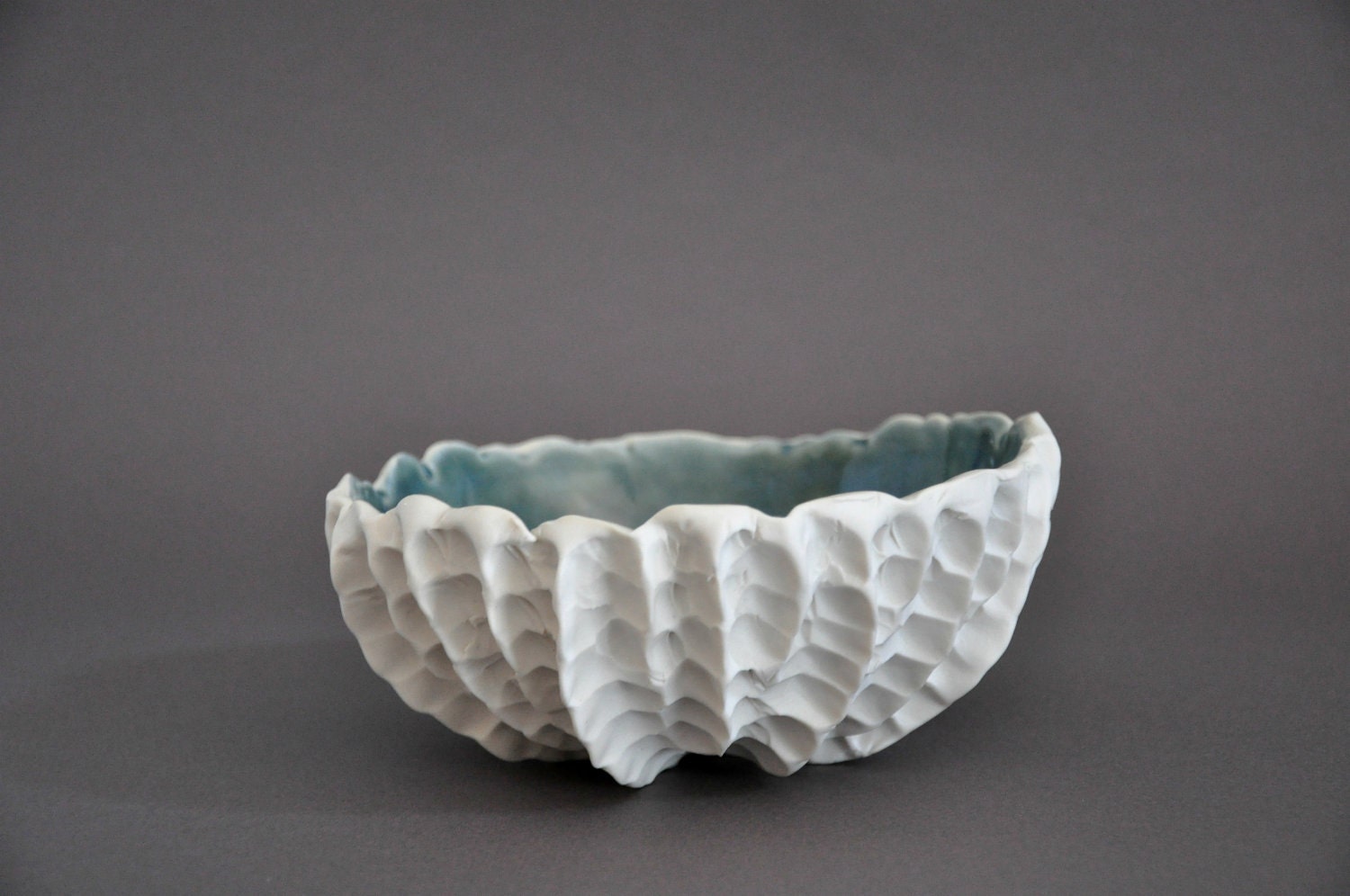 Storm Scallop Textured Bowl - Soup Salad Cereal Serving Beach Modern Decor Porcelain Ceramic
