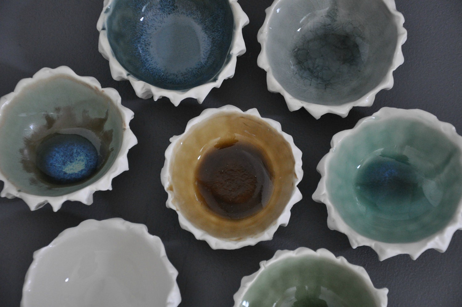Jade Green Baby Scallop Textured Bowl - Ceramic Porcelain Beach Decor Bowl Sea Shell