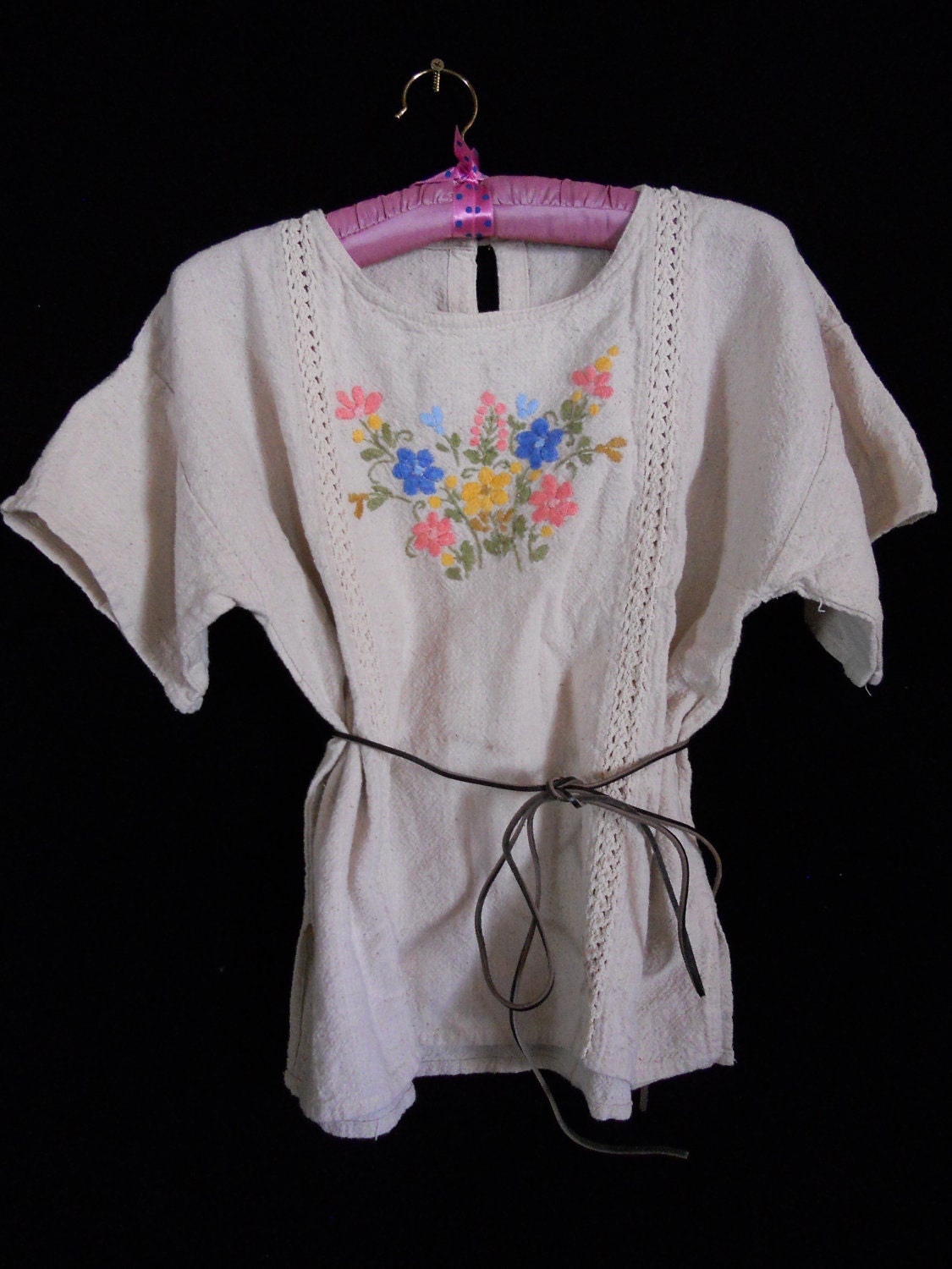 Vintage 70's Floral cotton Creme blouse hippie boho