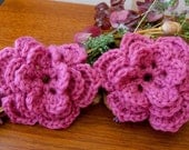 RESERVED for estellavintage1 - Set of 6 Rose Pink 3D Crocheted Wool Flower Appliques - Perfect for Hair Bows