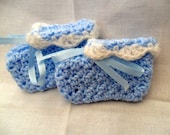 Crocheted Newborn Baby Booties - Baby Sky Blue