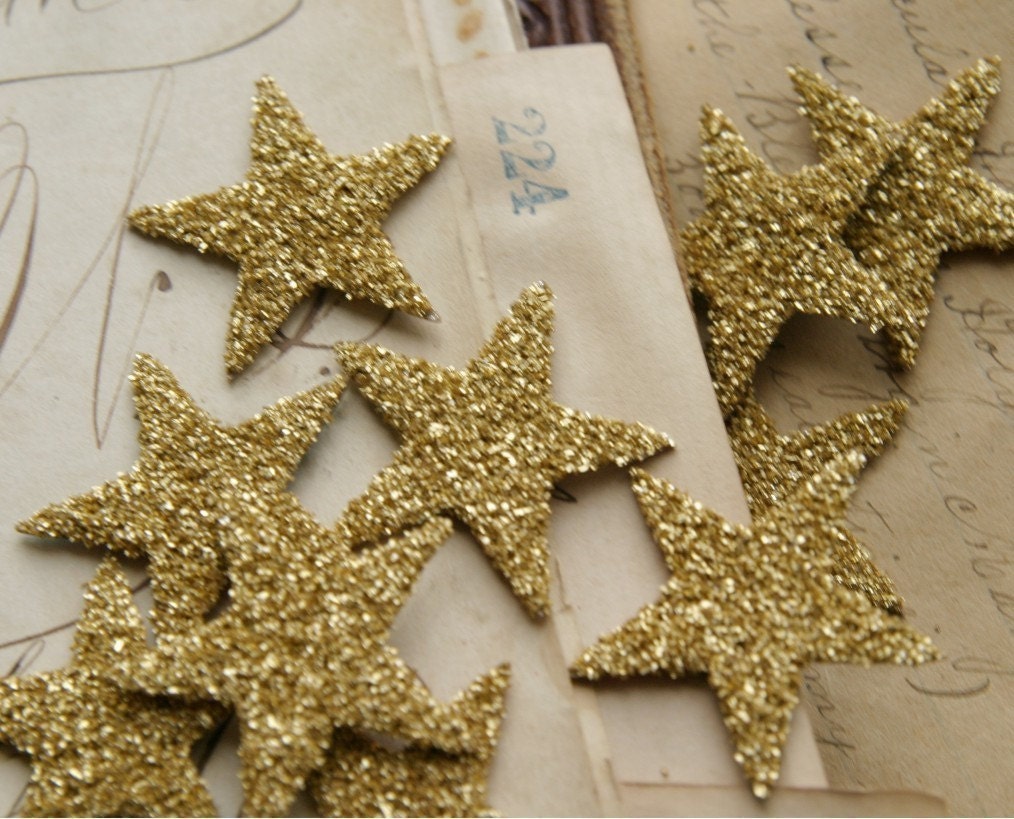 TWELVE Glass Glitter Stars G O L D