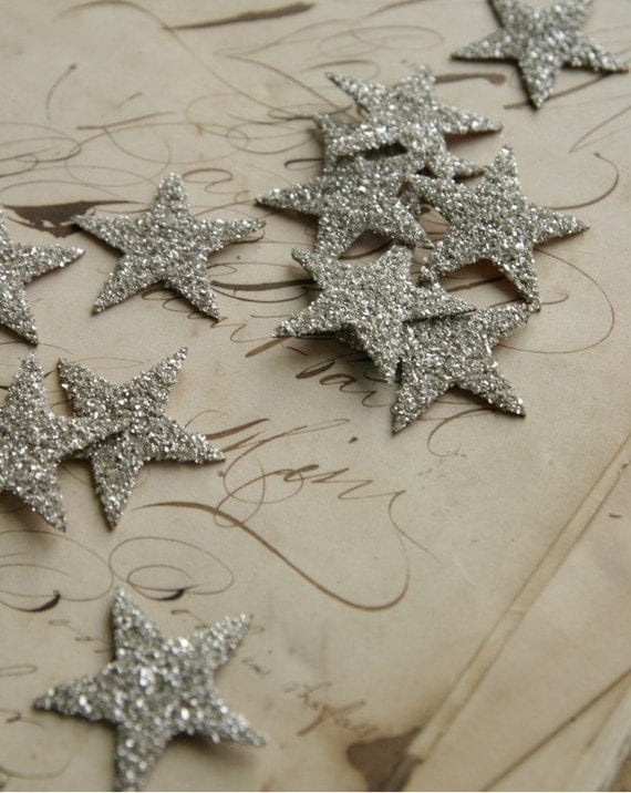 Glass Glitter Stars S I L V E R dozen