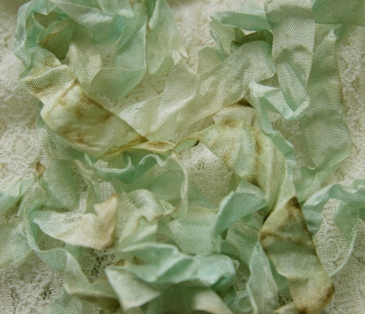 SPRING AQUA Cabbage Roses Ribbon