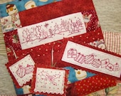 Redwork Christmas Bookmarks Hand Embroidery PDF Pattern Set Instant Download