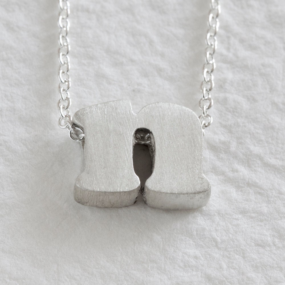 n - sterling silver block letter initial necklace