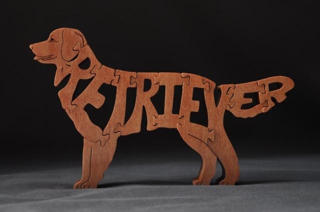 Golden Retriever Dog Puzzle Wooden Toy Hand Cut with Scroll Saw