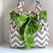 Handbag Made of Chevron  Fabric and Large Green Bow