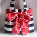 Medium Handbag Made of Navy Blue and White Stripe Fabric with Red Bow