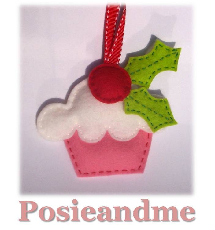 Wool Felt Pink Cupcake Christmas Ornament