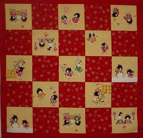 Small Size Cotton 'Children at Play' Furoshiki Japanese Fabric