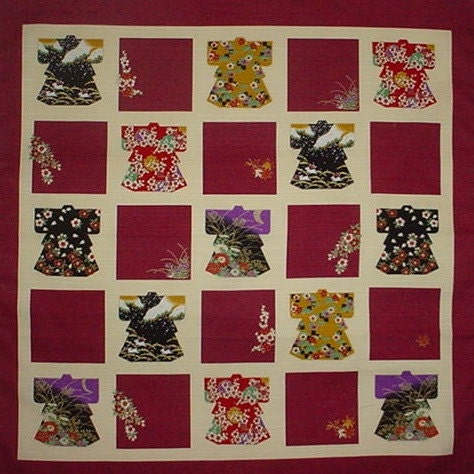 Small Size Cotton 'Azuki Red Kimono Motif' Furoshiki  JapaneseFabric w/Free Shipping