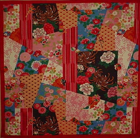 Small Size Cotton 'Red Floral Delight' Furoshiki Japanese Fabric w/Free Shipping