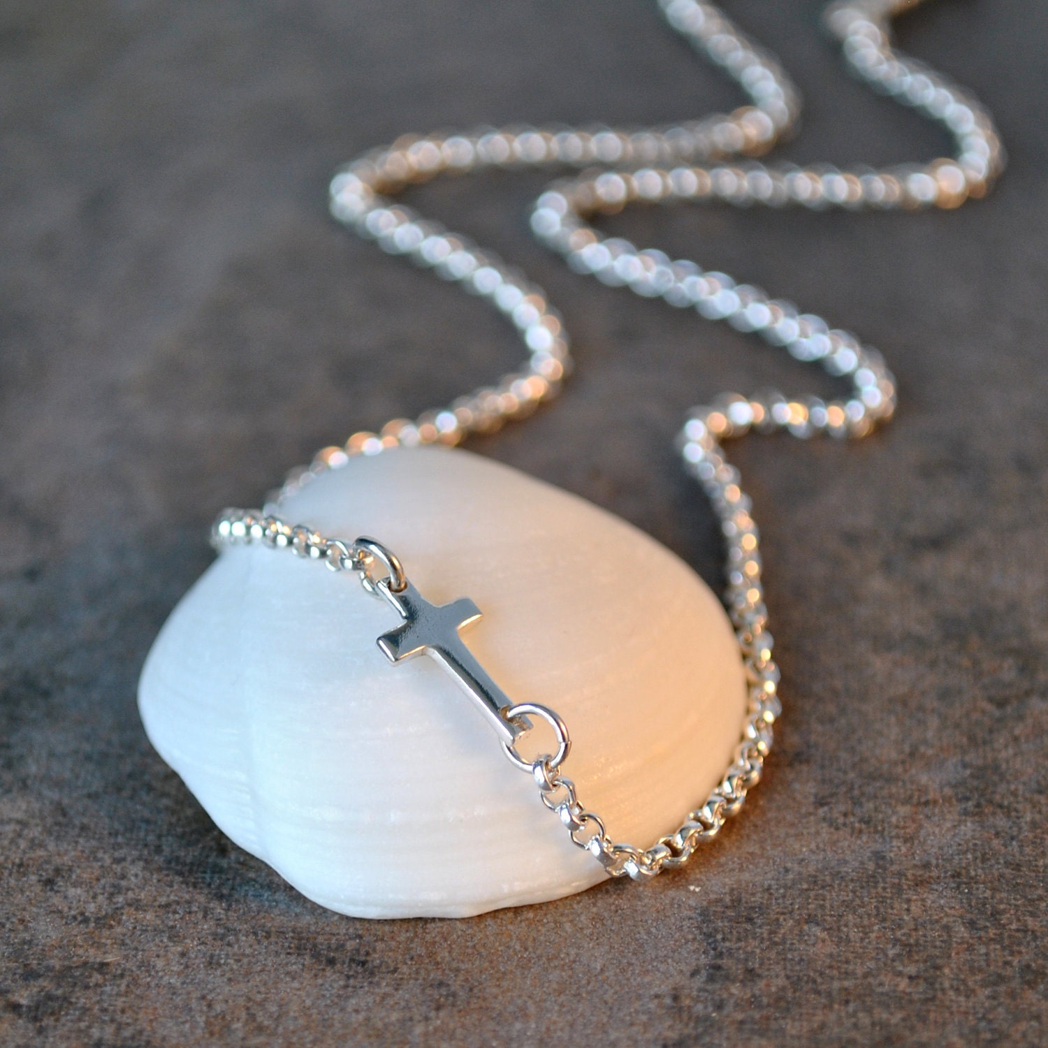 girls celebrity sideways cross necklace in sterling silver