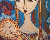 painting original acrylic Indian mother baby child life