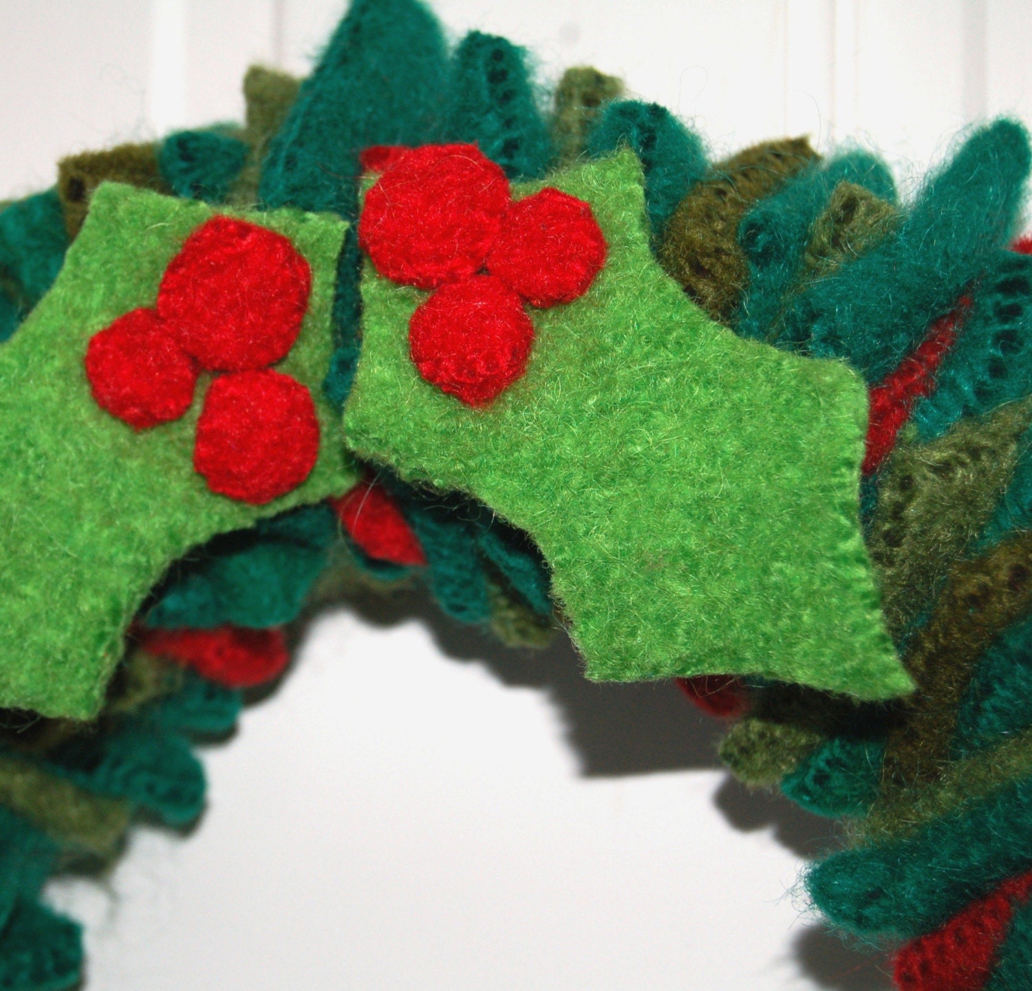 Christmas wreath primitive rustic large modern style felted wool by maddy and me designs....prioirity shipping