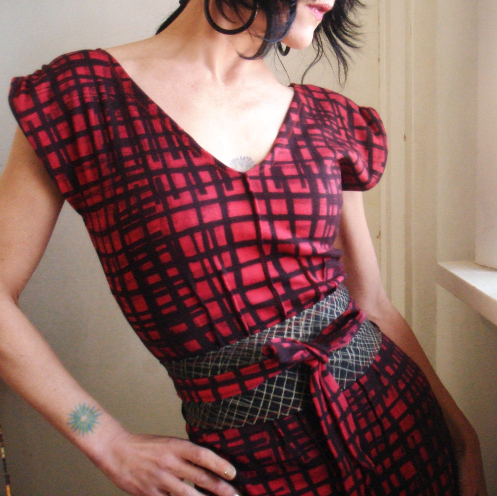 Girl U Want - iheartfink Womens Handmade Hand Printed Plaid Ruffle Mini Dress