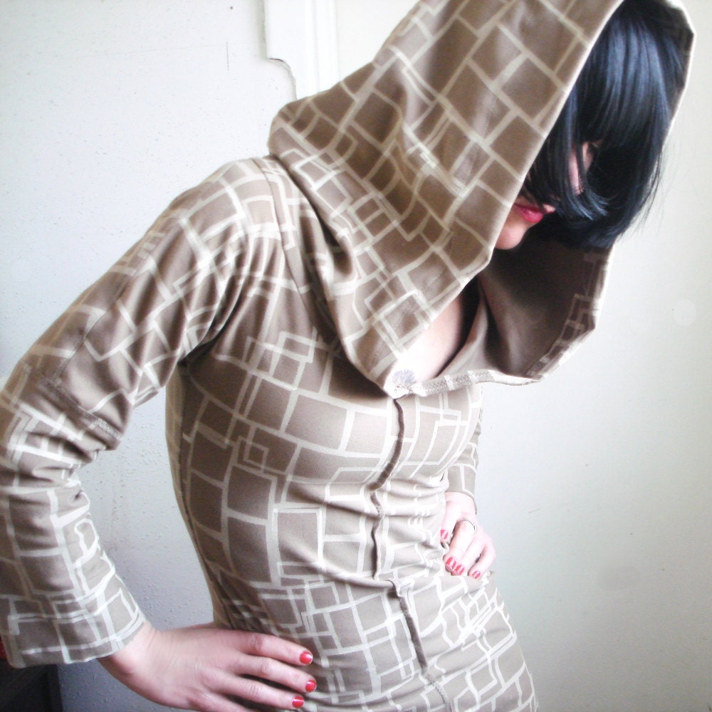 Sugar Cube - iheartfink Handmade Hand Printed Geometric Print Womens Hoodie Hooded Top
