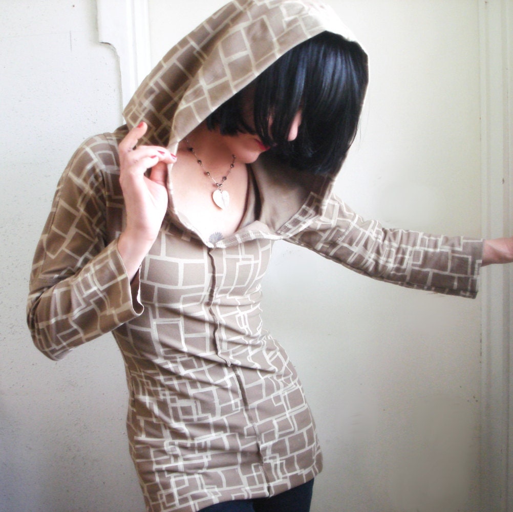 Sugar Cube - iheartfink Handmade Hand Printed Geometric Print Womens Hoodie Hooded Top