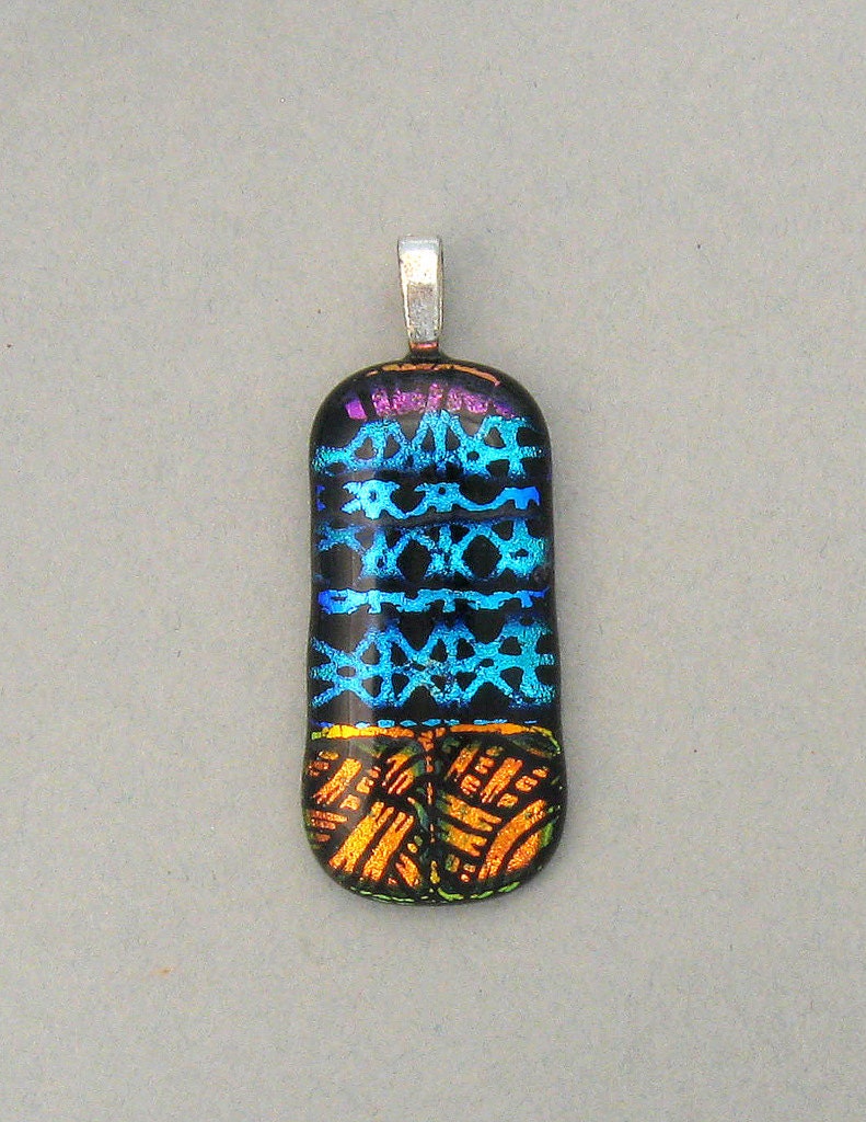 Dichroic Patterned Fused Glass Pendant Gold Blue Purple