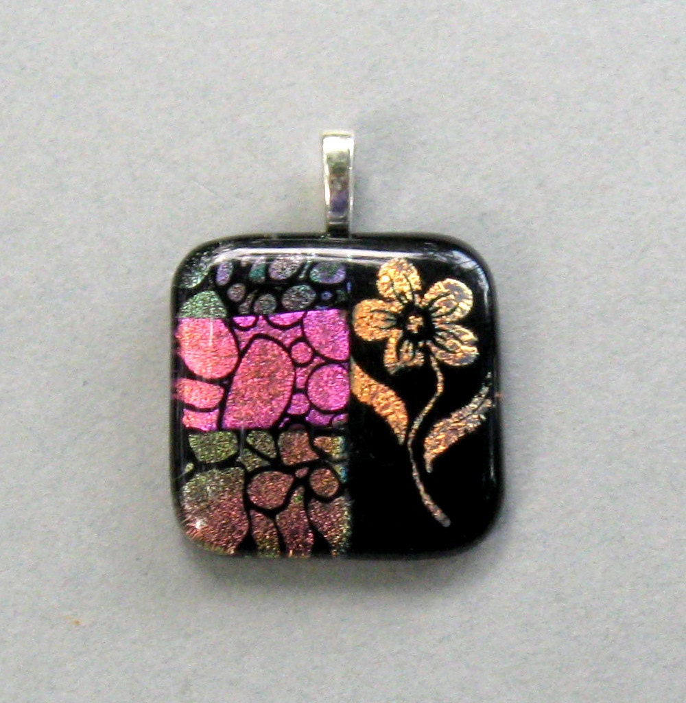 Dichroic Glass Pendant Patterned Floral Design