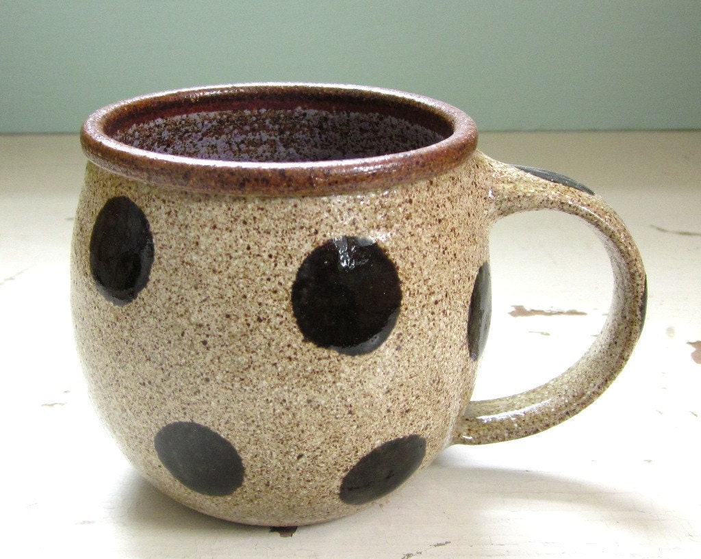 handmade coffee mug - polka dotted - 14 oz  - made to order