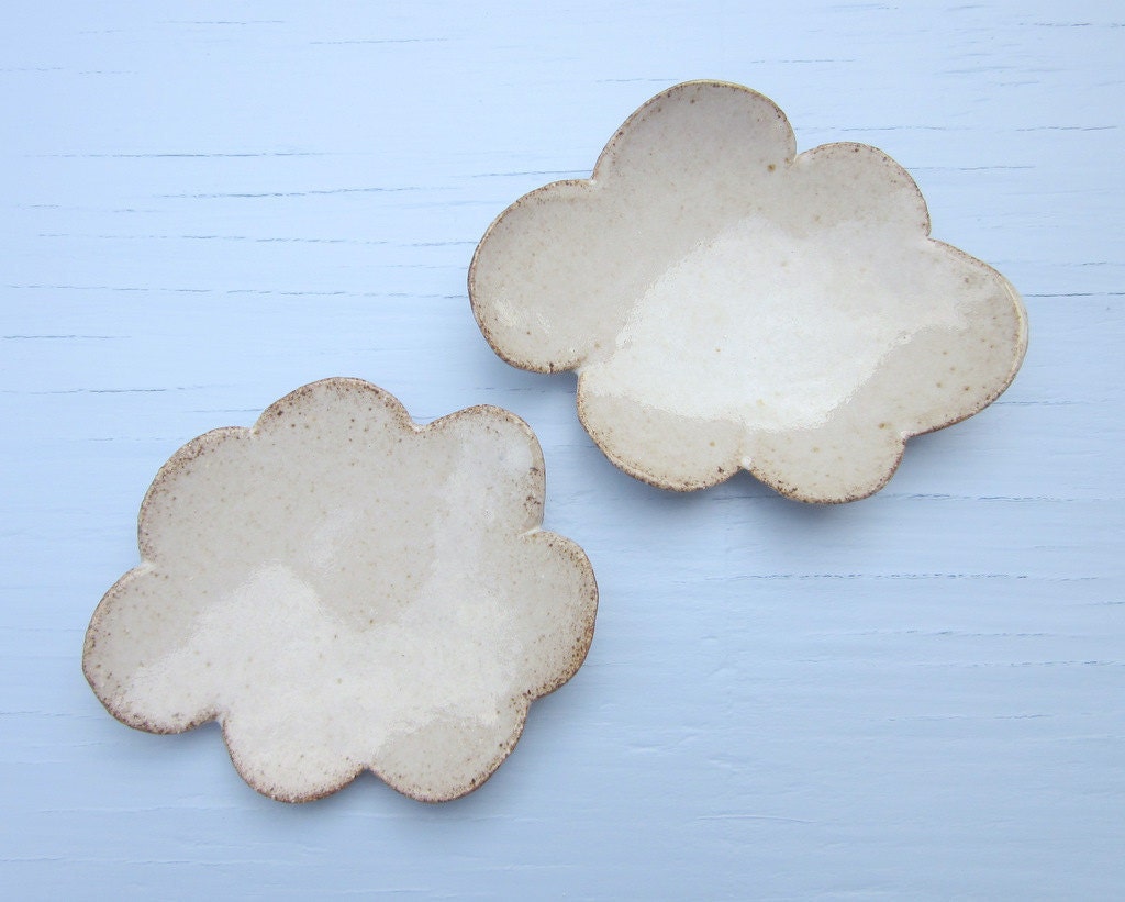 2 sushi plates cloud spoon rests nesting stacking ceramic pottery clay