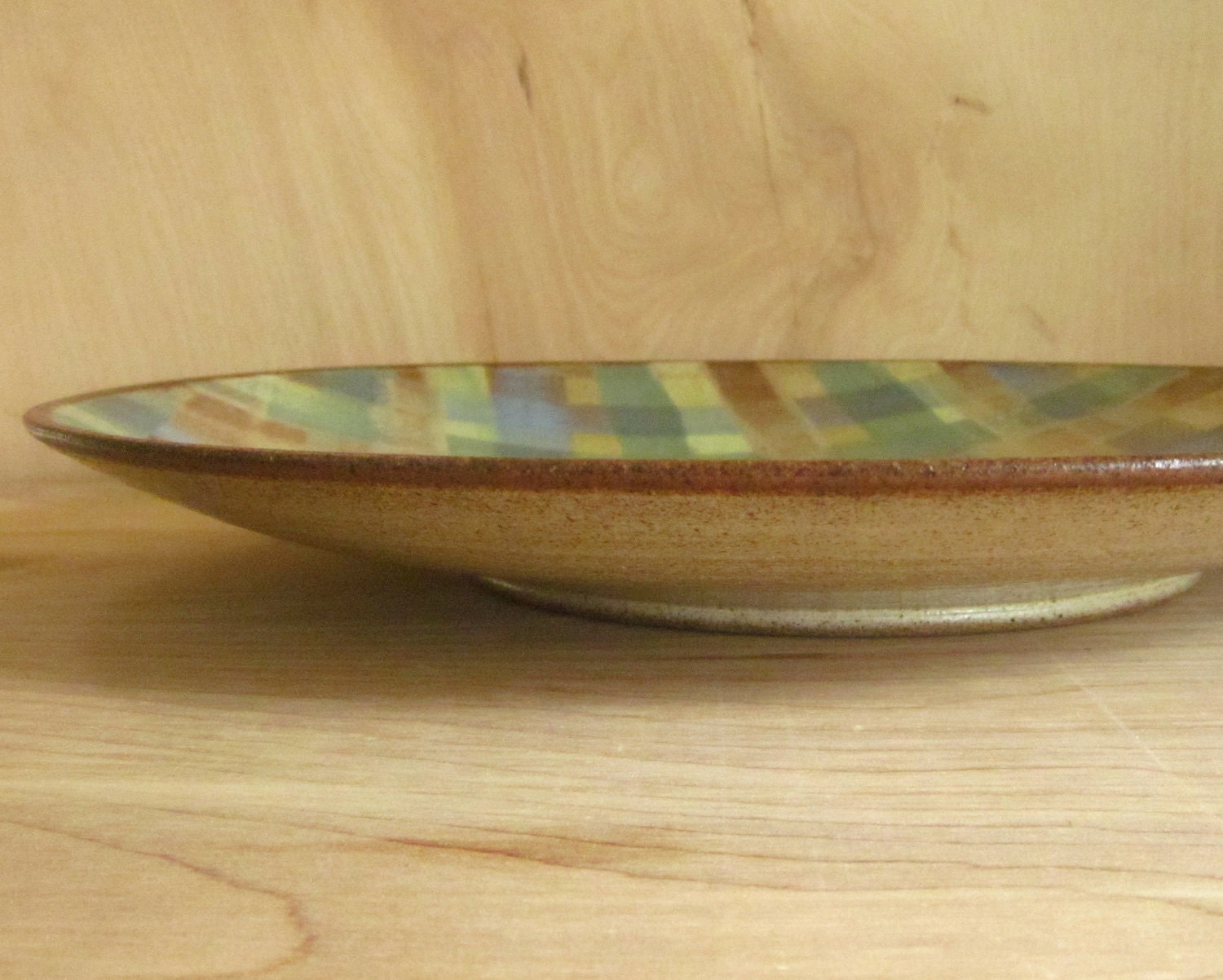 ceramic serving platter large pottery  15 1/2 inches plaid stoneware - ready to ship