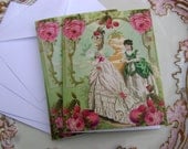 4  framboise et grenade Marie Antoinette Note Cards by Vintage Bella - raspberry and pomegranate