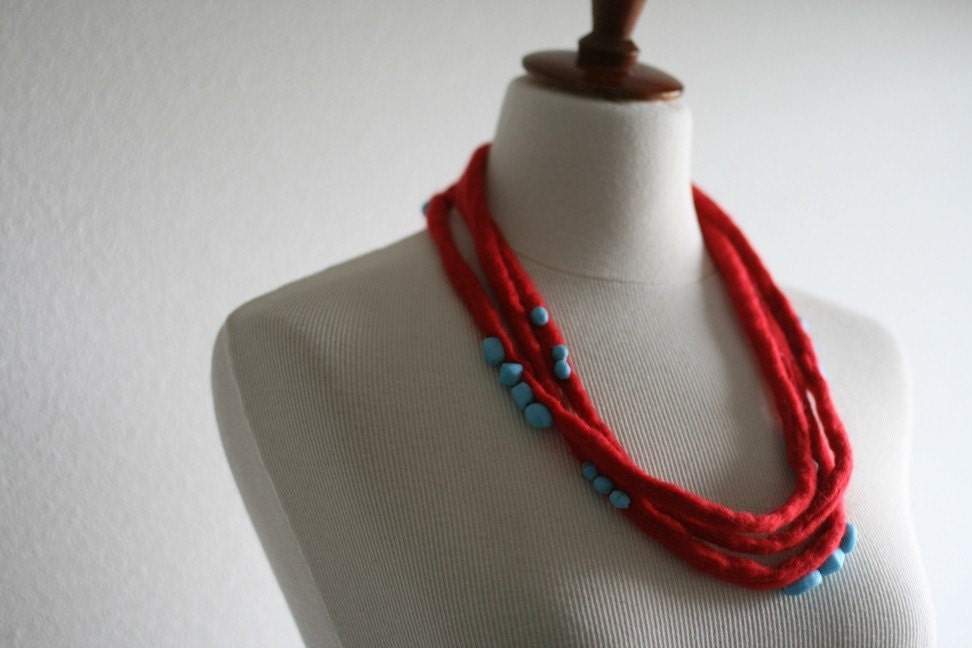 Intervals - Red Handfelted Necklace