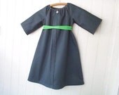 Marne dress tunic girls, slate grey selvedge cotton twill - choice of wrap tie color