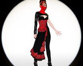 Liuva Waist Rockability Gothic Steam Punk Red Black Plaid Corset with Side Skirt