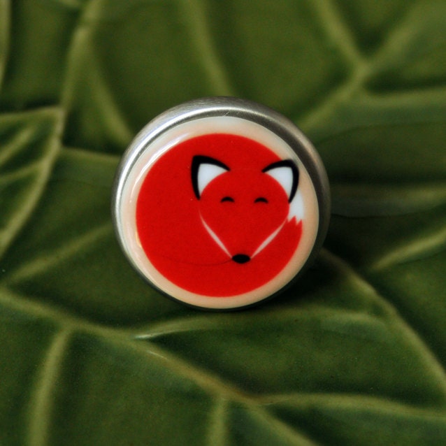 Sleeping Fox - Porcelain Brushed Nickel Drawer Knob