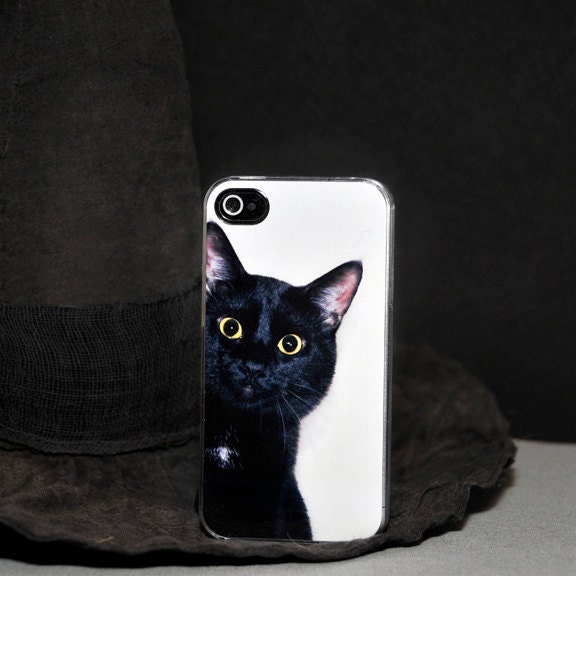 iPhone Case - Black Cat Peeking Around the Corner - iPhone 4 Hard Case - ebonypaws