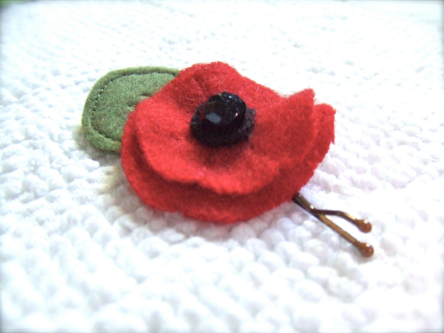 Pretty Poppy repurposed wools flower bobby hair pin