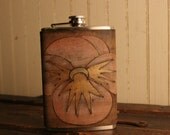 8oz Flask - Leather and Stainless Steel - February Pattern with Flower
