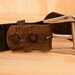 Leather Belt - Wood grain and heart - Nice pattern in orange and antique black