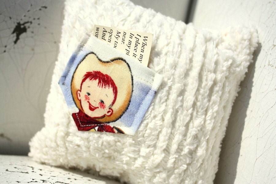 Tooth pillow for boy, Retro cowboy cream chenille tooth fairy pillow for boy by the paisley moon on Etsy
