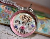 Funny soldered pendant, soldered charm, Soldered glass art bubble bauble necklace - Colors outside the lines