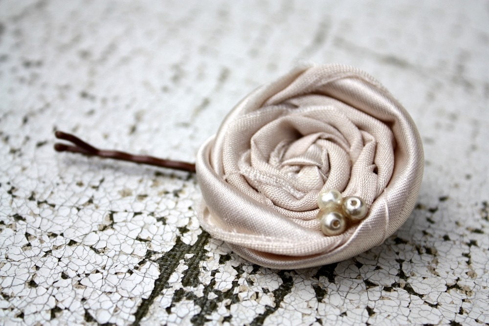 Satin fabric bobby pin for bride or bridesmaids in soft Cream rolled satin, great photo prop too by the Paisley Moon on Etsy