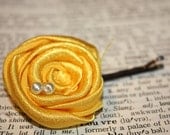 Rosette bobby pin, flower hair clip, rolled rosette fabric flower bobby pin in mustard yellow, perfect for bridesmaids hair